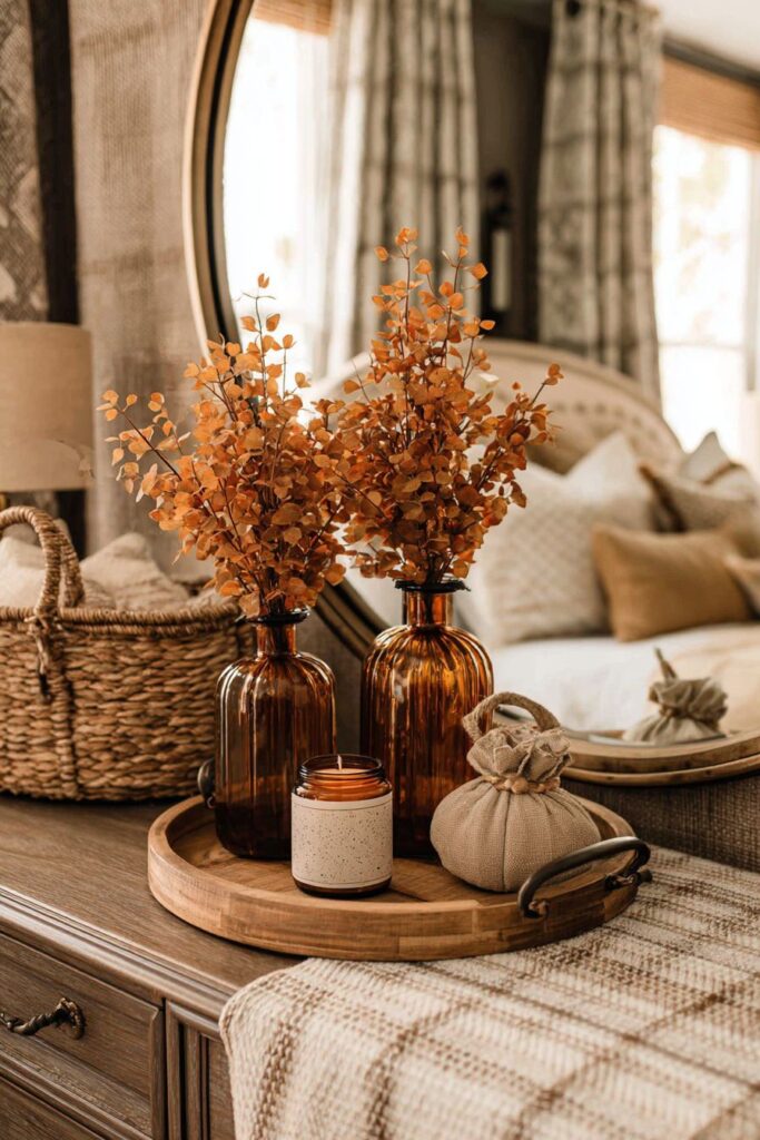 Dresser Vignette with Amber Glass Elegance