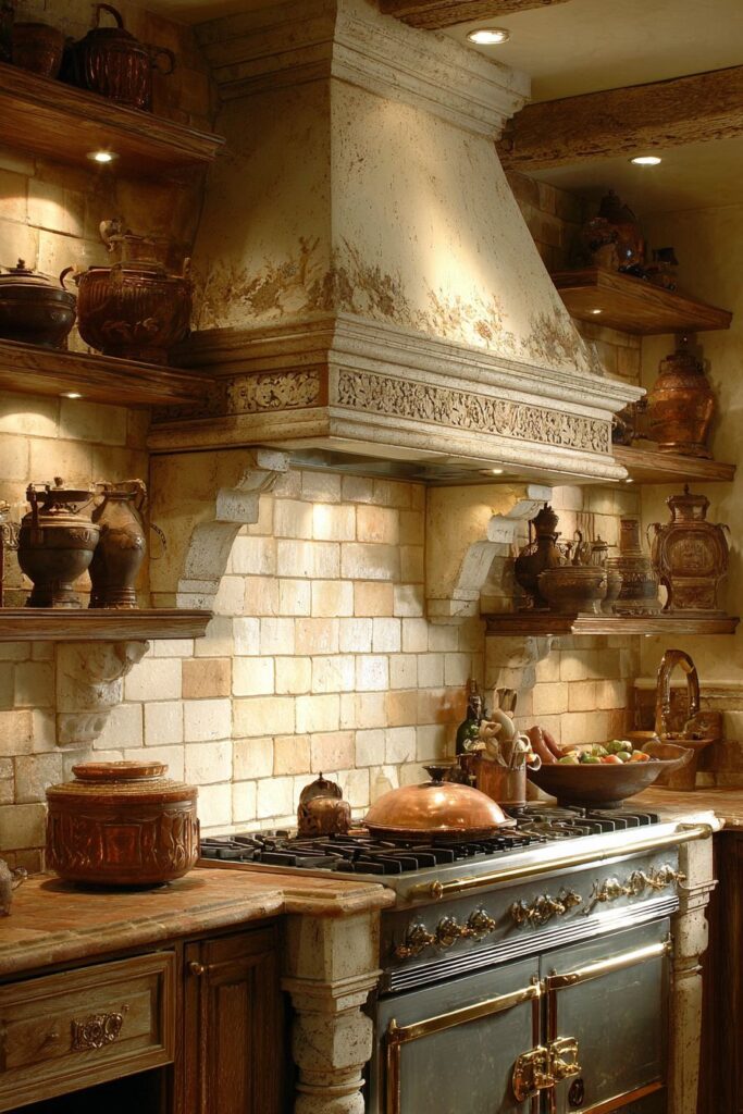 Statement Range Hood with Hand-Painted Motifs