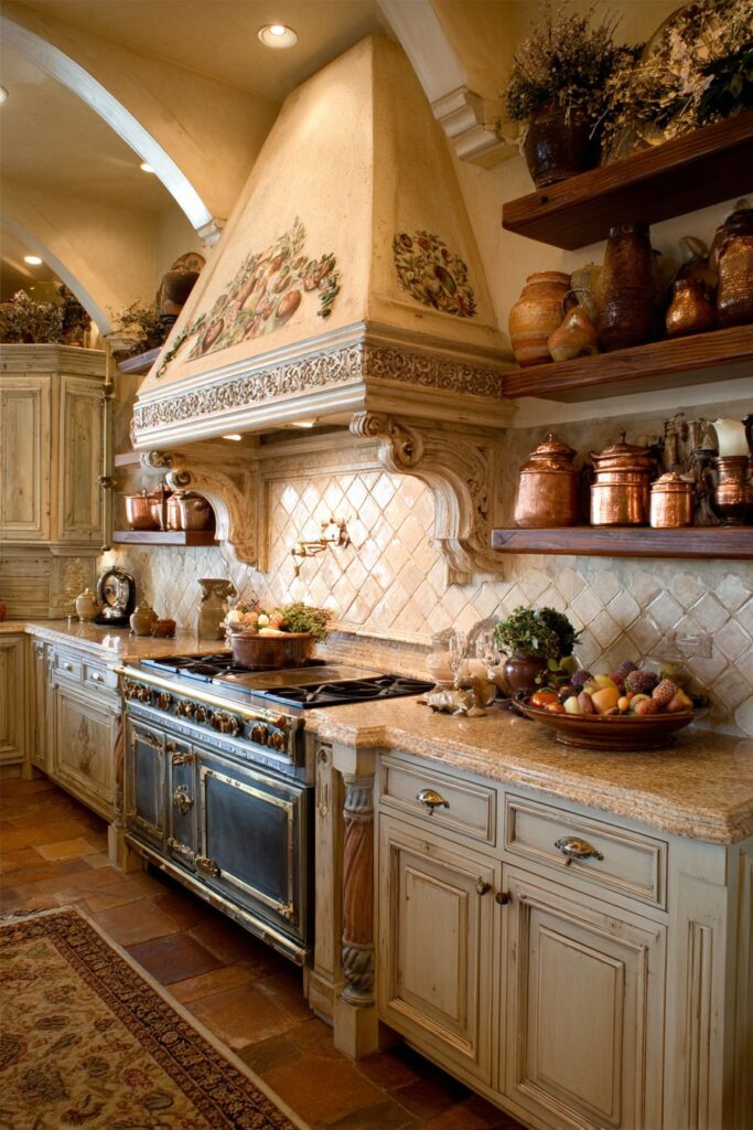 Statement Range Hood with Hand-Painted Motifs