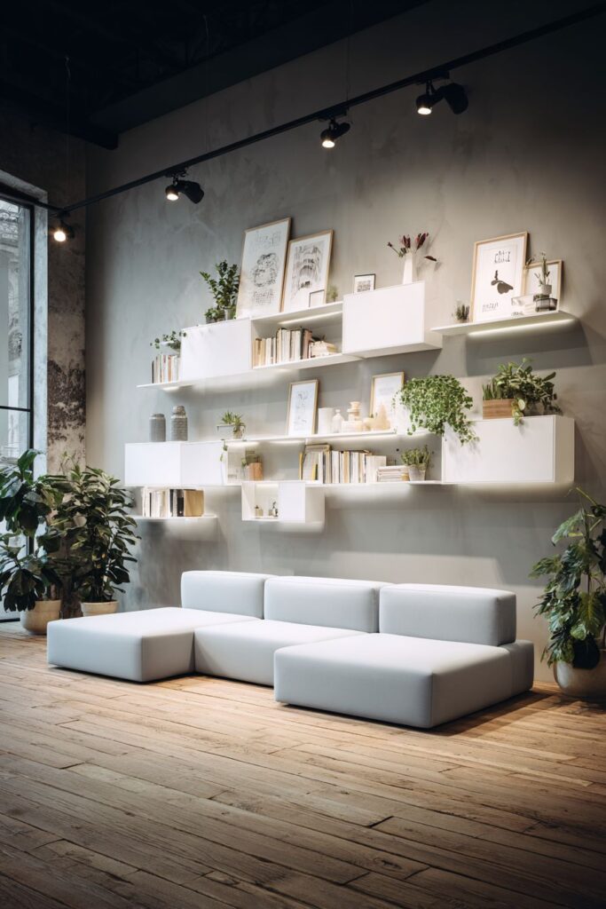Modern Functional Gallery with Integrated Shelving