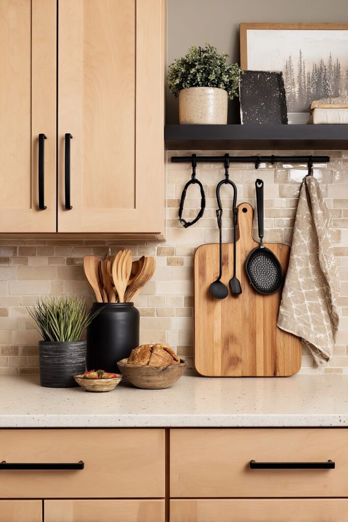 Black Iron Hardware with Light Oak Cabinetry