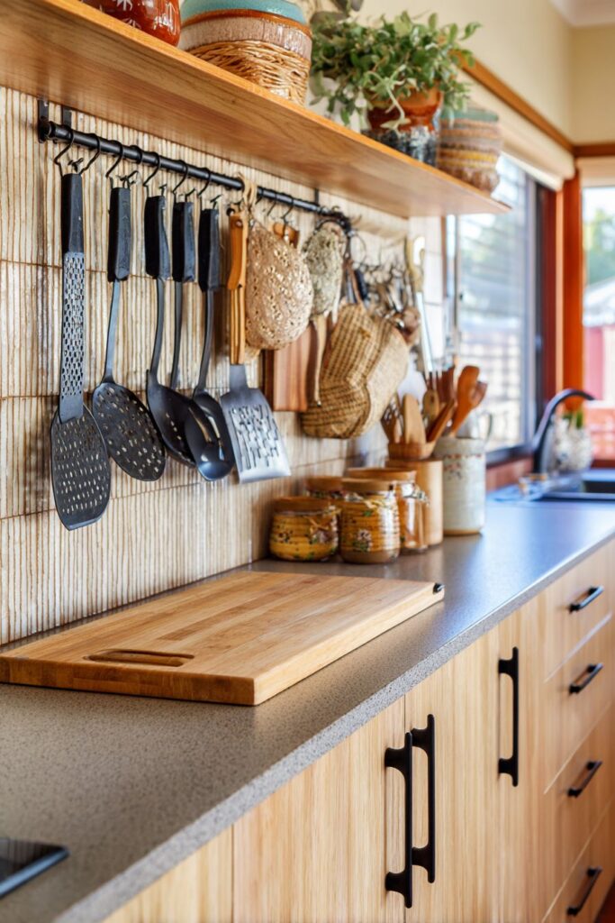 Black Iron Hardware with Light Oak Cabinetry