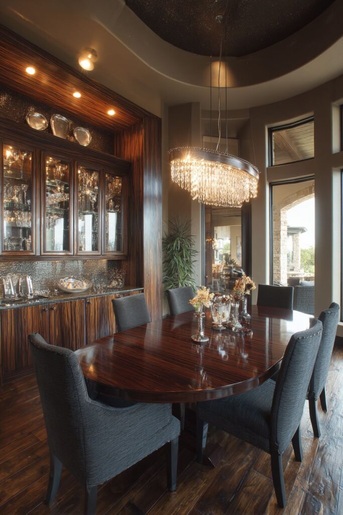 Cherry Wood Sophistication with Linear Lighting