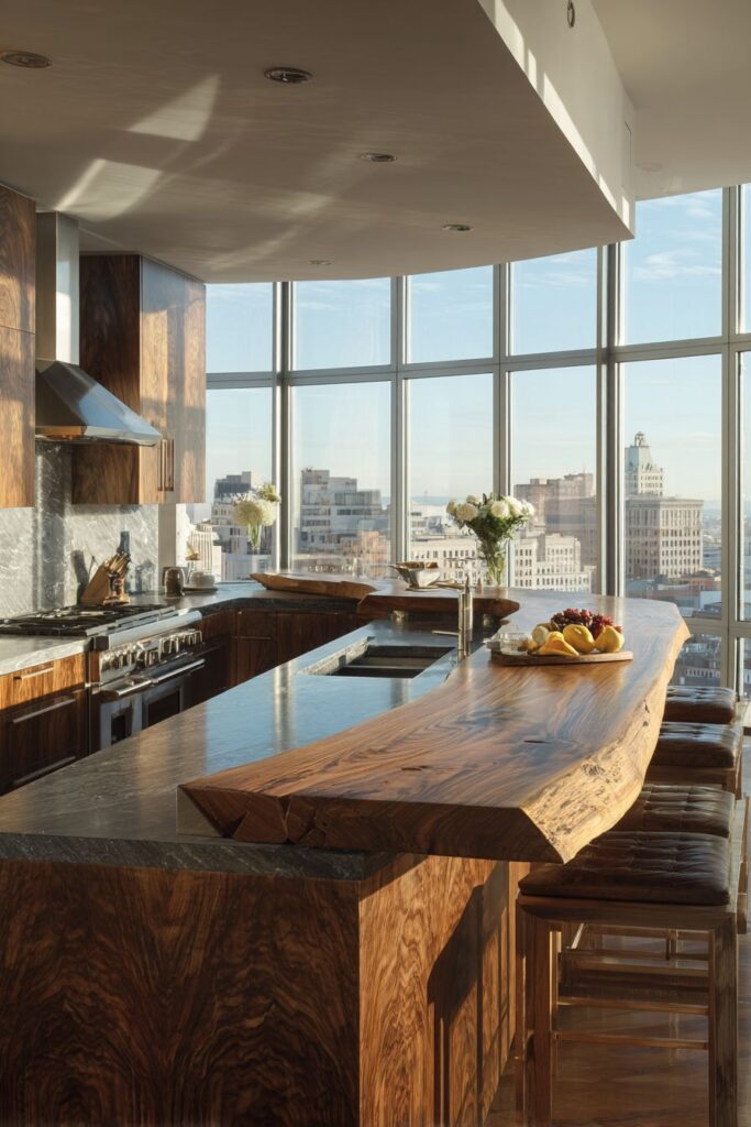 Live-Edge Walnut Dining Integration with Streamlined Appliances
