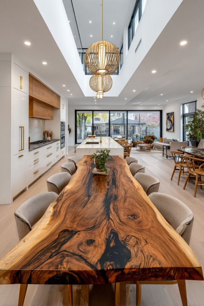 Live-Edge Walnut Dining Integration with Streamlined Appliances