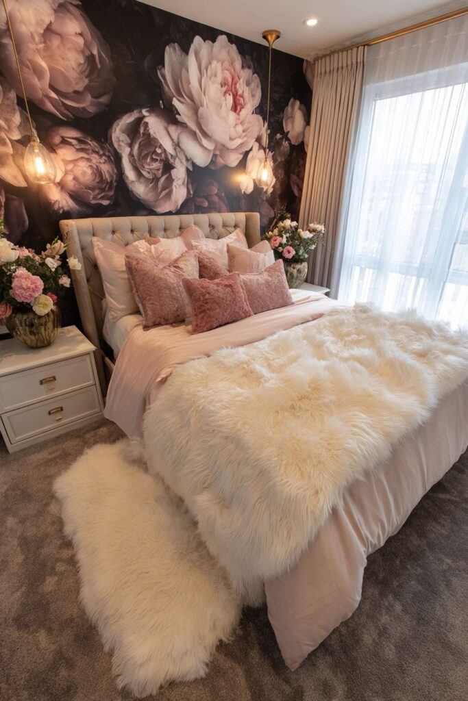 Dark Floral Romance with Blush Silk Comfort