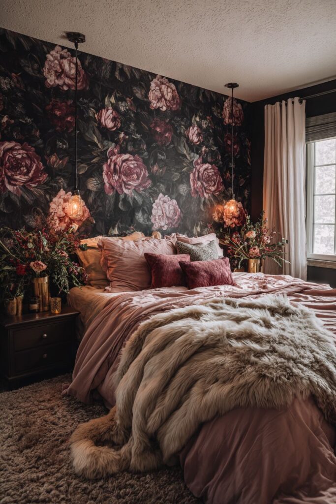 Dark Floral Romance with Blush Silk Comfort