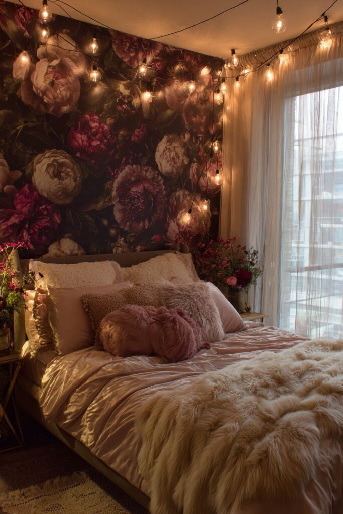 Dark Floral Romance with Blush Silk Comfort