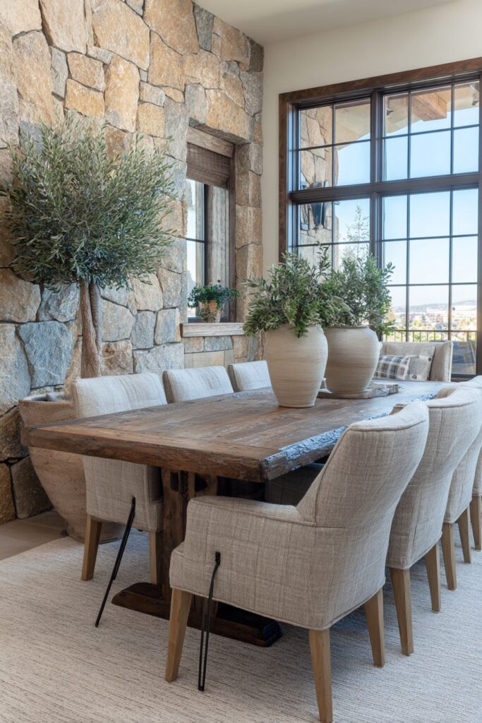 Fieldstone Accent Wall with Chestnut Table