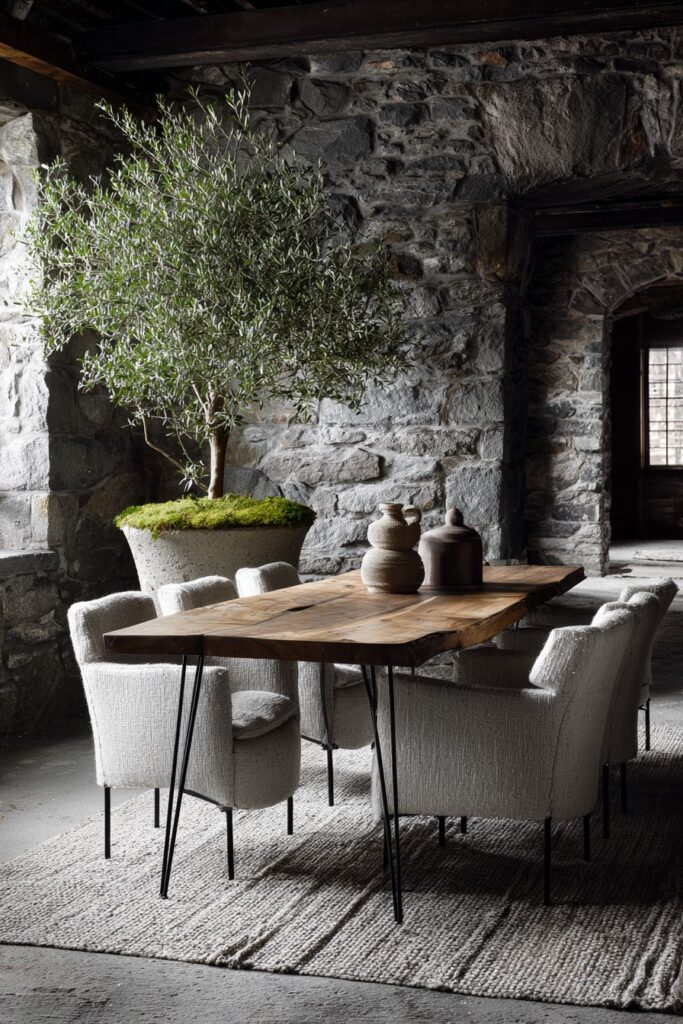 Fieldstone Accent Wall with Chestnut Table