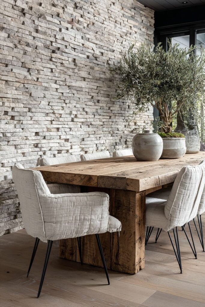 Fieldstone Accent Wall with Chestnut Table
