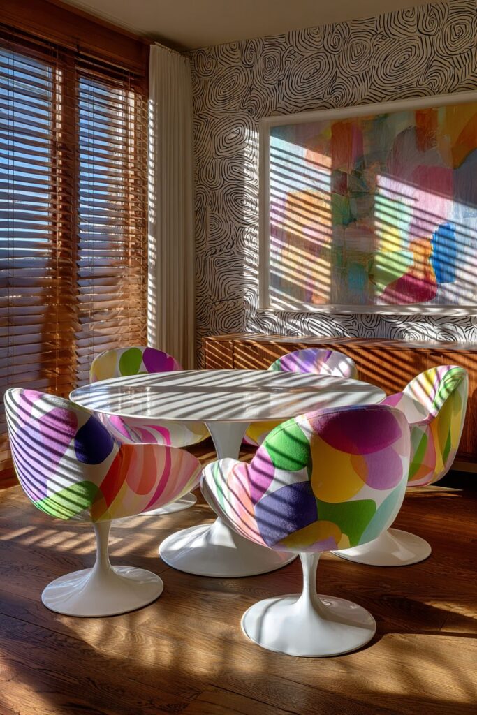 Compact Round Design with Atomic Print Drama