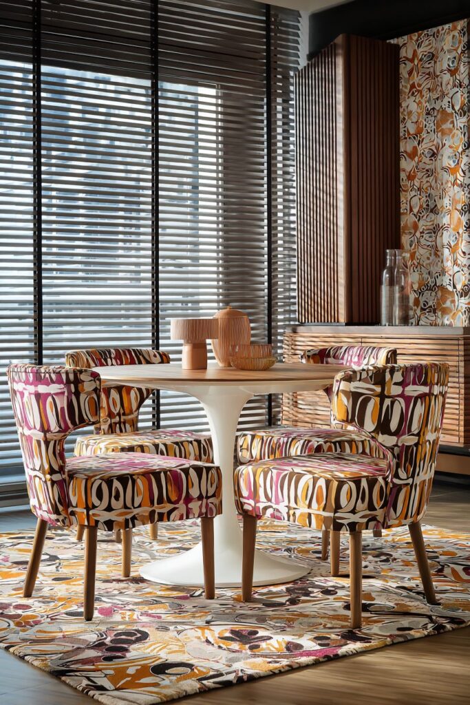 Compact Round Design with Atomic Print Drama