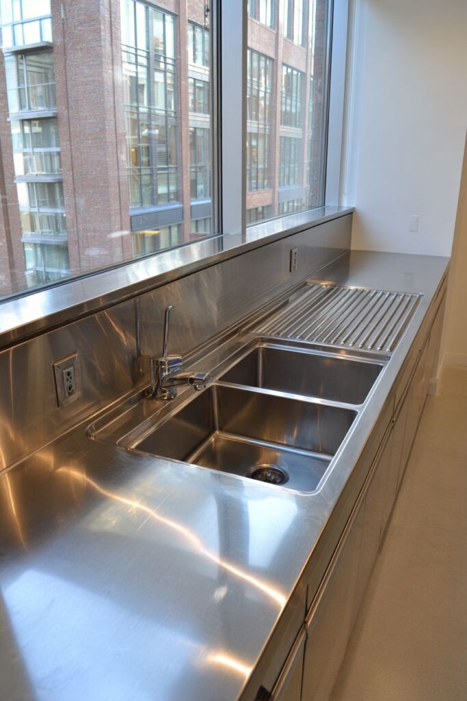 Integrated Stainless Steel Sink and Counter System