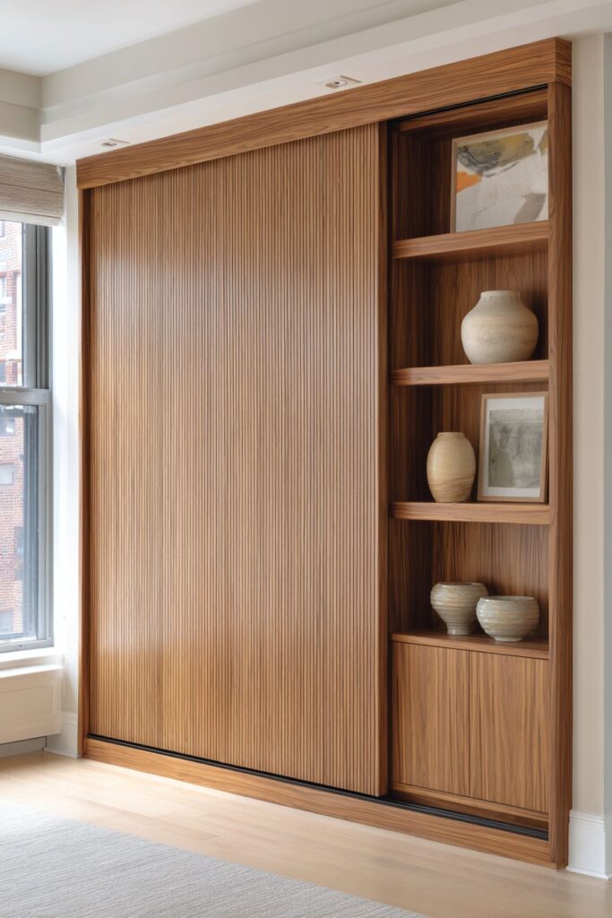 Built-In Teak Storage Wall