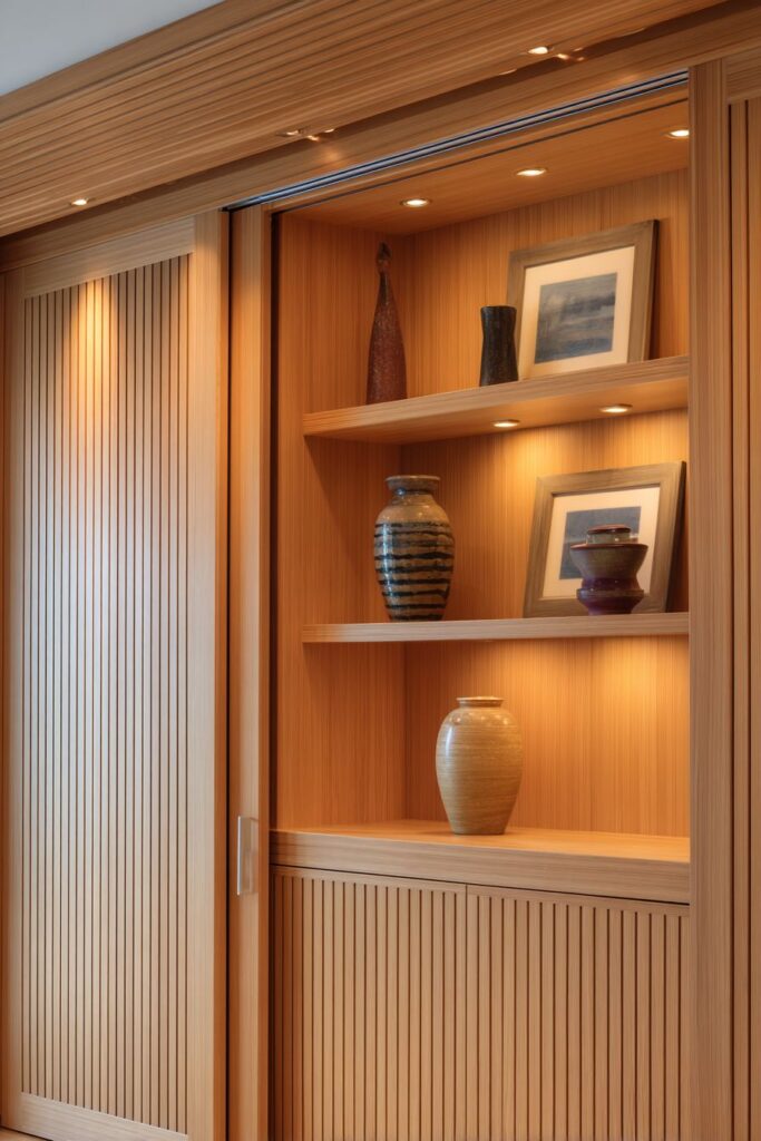 Built-In Teak Storage Wall