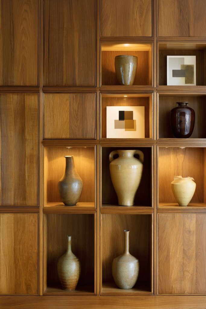 Built-In Teak Storage Wall