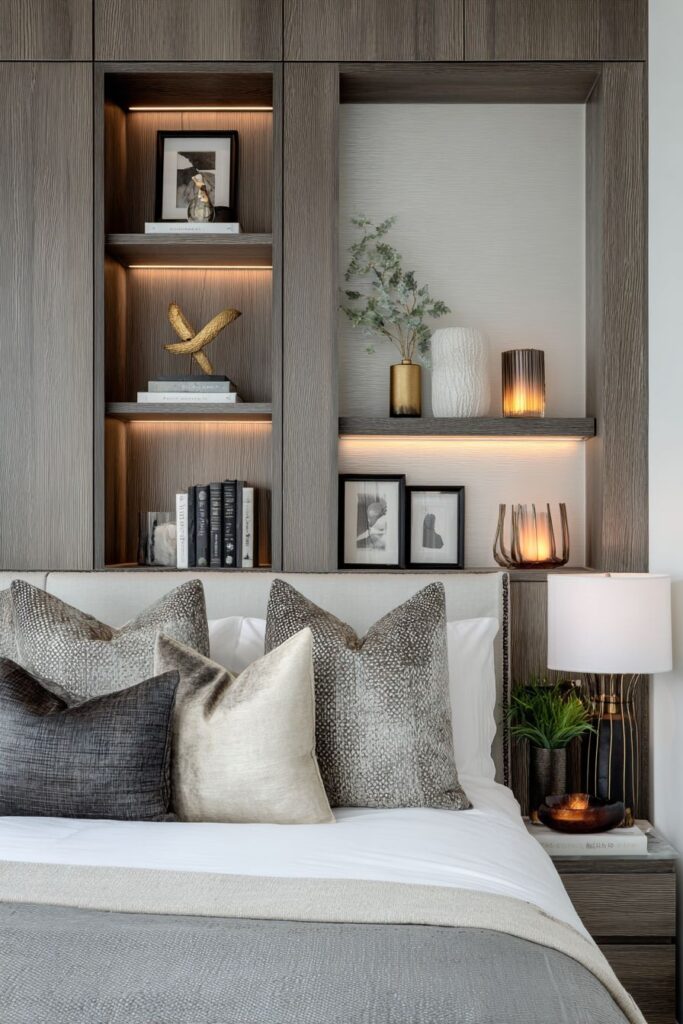 Built-In Alcove Shelving with Integrated Lighting