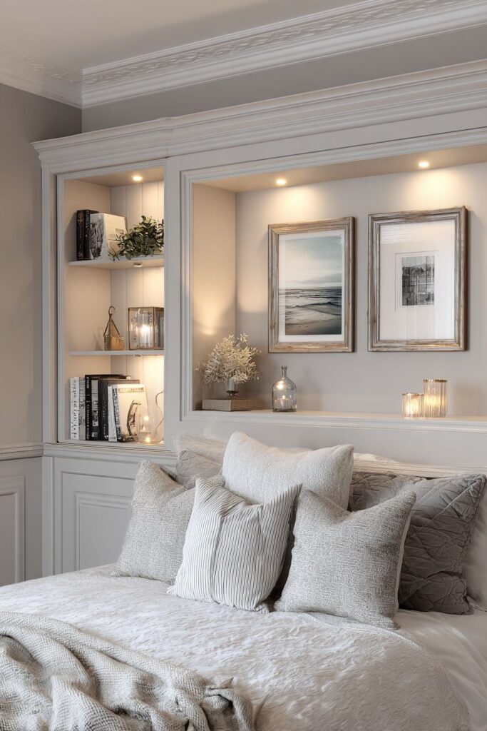 Built-In Alcove Shelving with Integrated Lighting