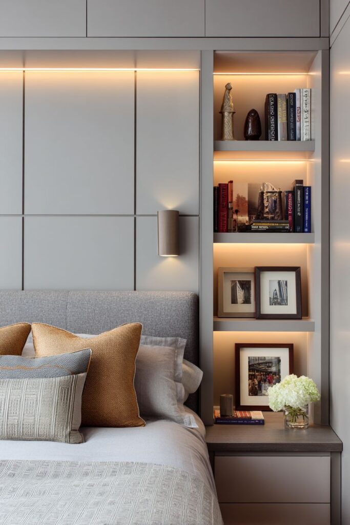 Built-In Alcove Shelving with Integrated Lighting
