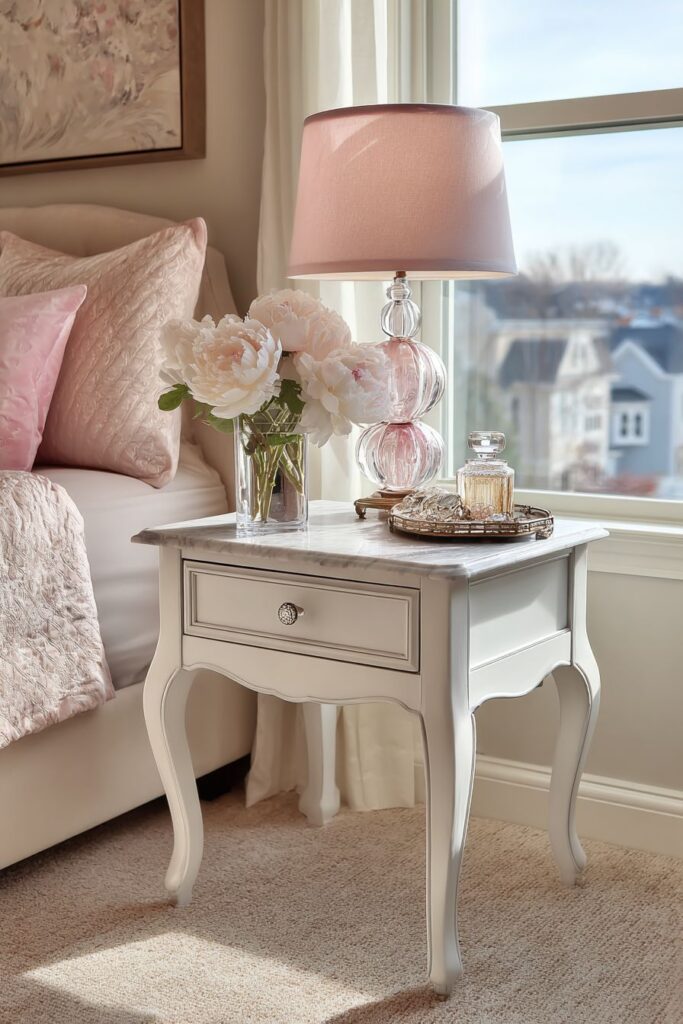 Curated Nightstand Vignette with Marble Elegance