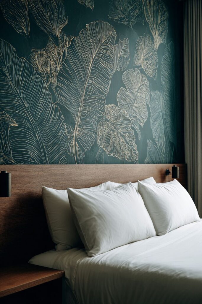 Botanical Wallpaper with Teal Accents