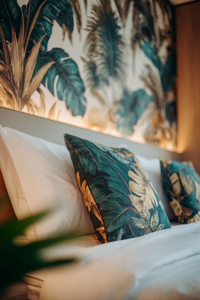 Botanical Wallpaper with Teal Accents