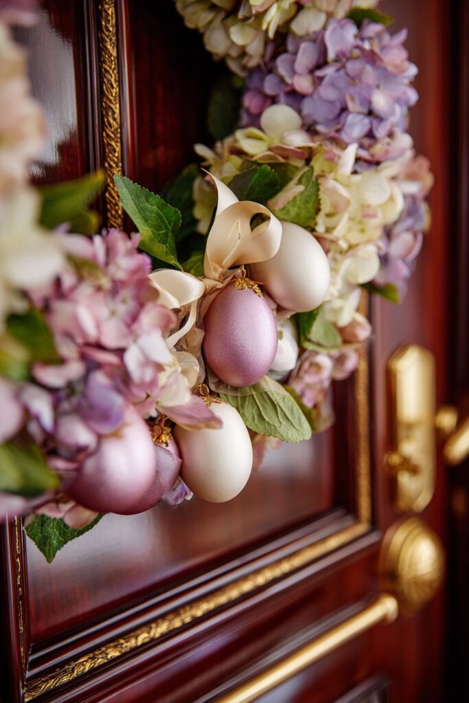 Elegant Hydrangea Wreath with Pearl-Finish Eggs