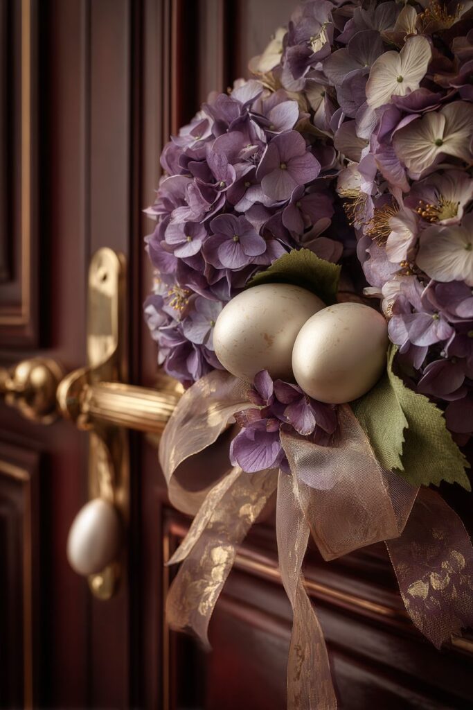 Elegant Hydrangea Wreath with Pearl-Finish Eggs