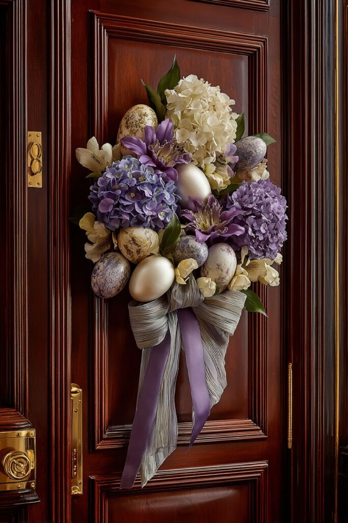 Elegant Hydrangea Wreath with Pearl-Finish Eggs