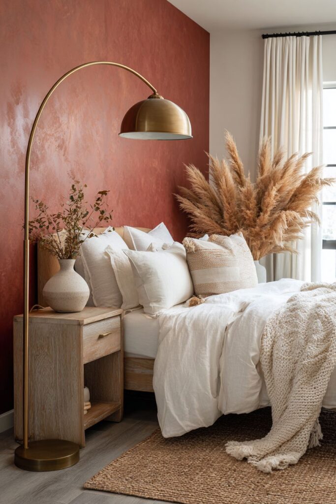 Bold Terracotta Accent Wall with Minimalist Sophistication
