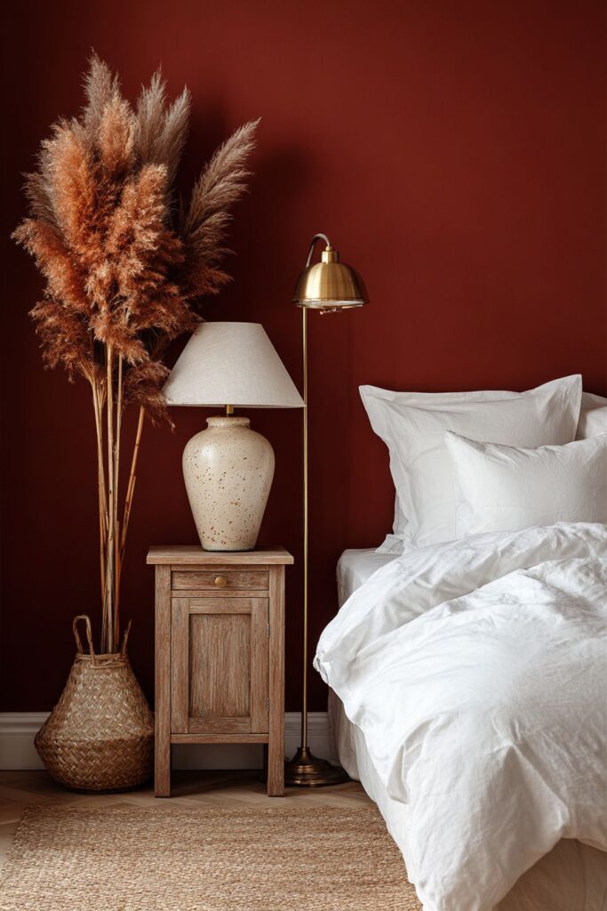Bold Terracotta Accent Wall with Minimalist Sophistication