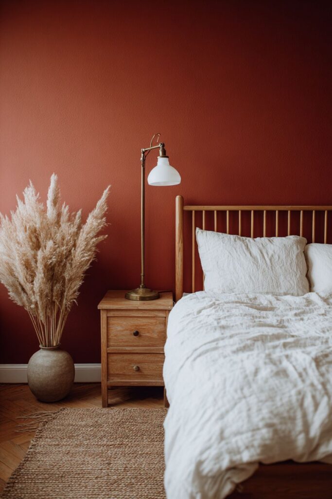 Bold Terracotta Accent Wall with Minimalist Sophistication