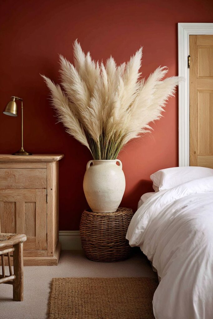 Bold Terracotta Accent Wall with Minimalist Sophistication