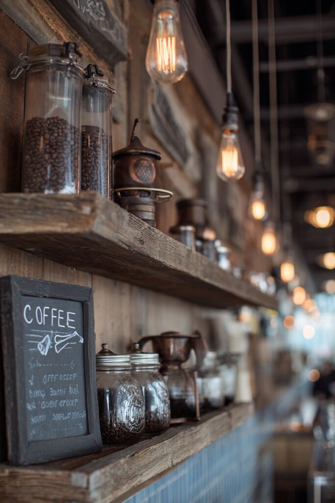 Vintage Coffee Station with Reclaimed Wood Shelving
