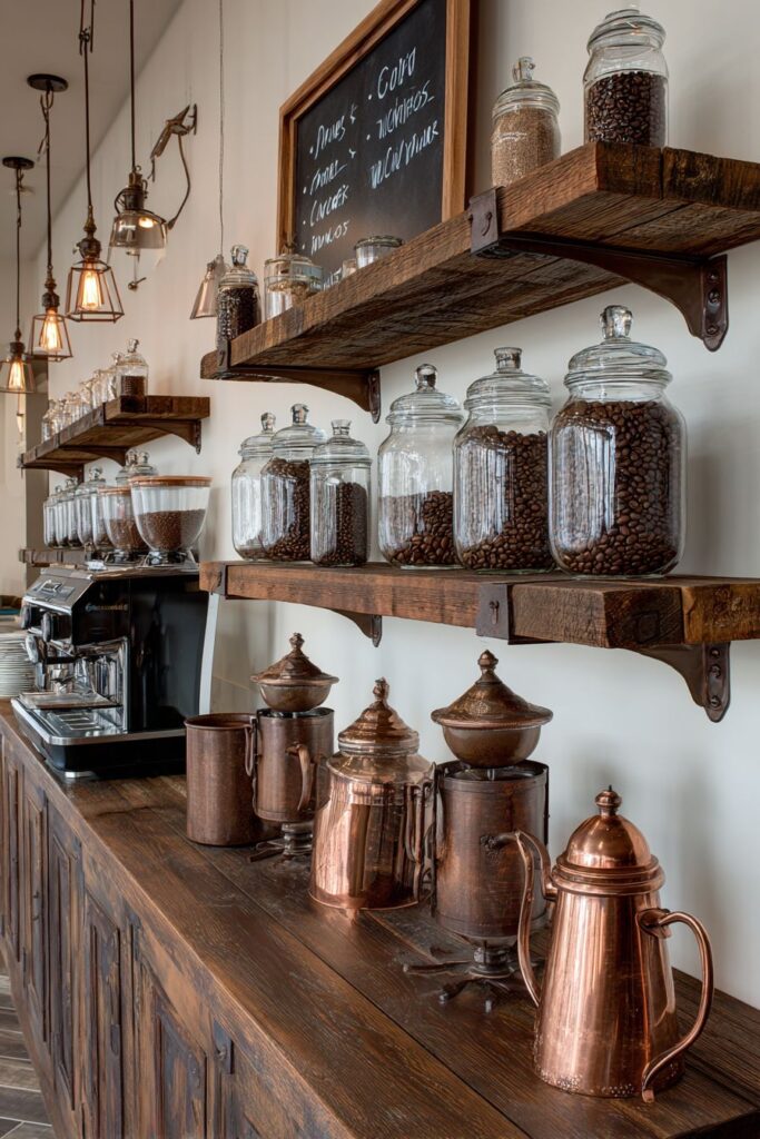 Vintage Coffee Station with Reclaimed Wood Shelving