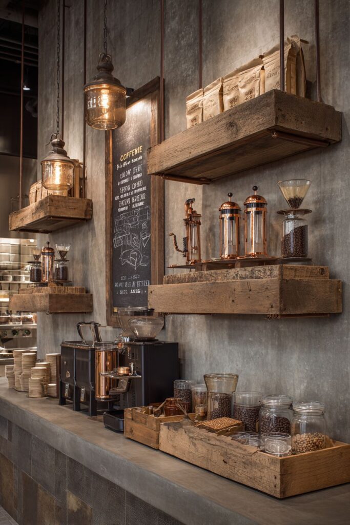 Vintage Coffee Station with Reclaimed Wood Shelving