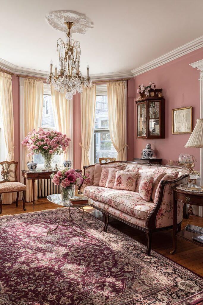 Traditional Pink Elegance with Classic Furnishings