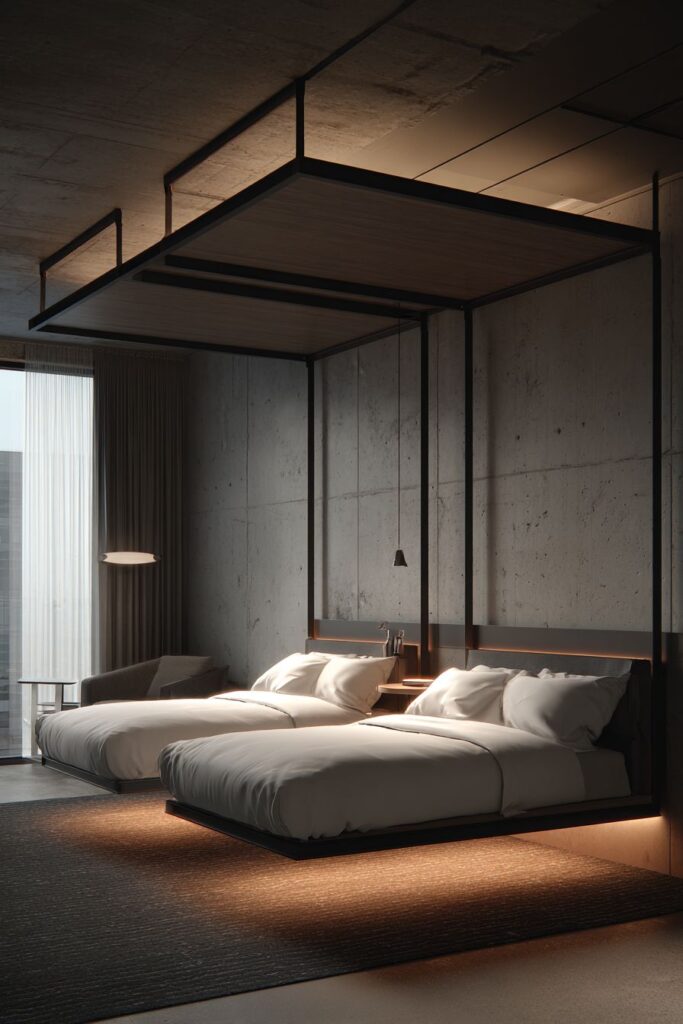 Suspended Beds with Industrial Aesthetics