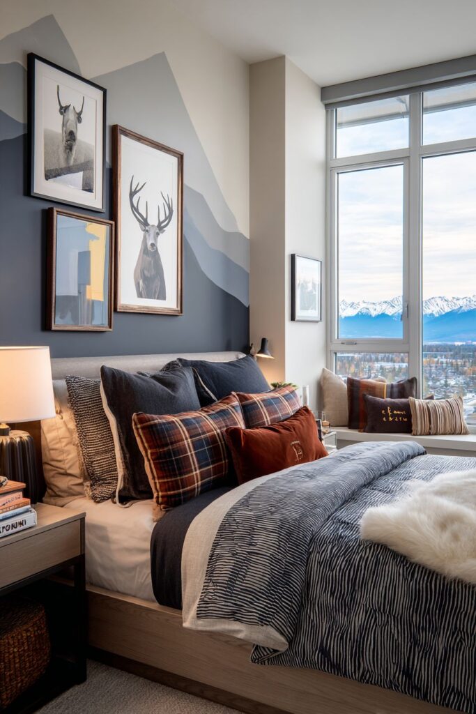 Modern Wall Mural with Abstract Mountain Silhouettes