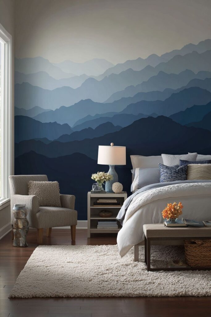 Modern Wall Mural with Abstract Mountain Silhouettes