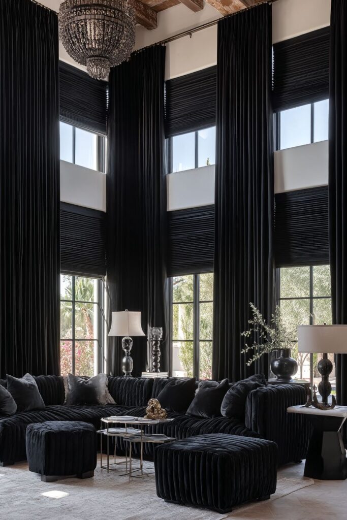 Dramatic Black Window Treatment Focus