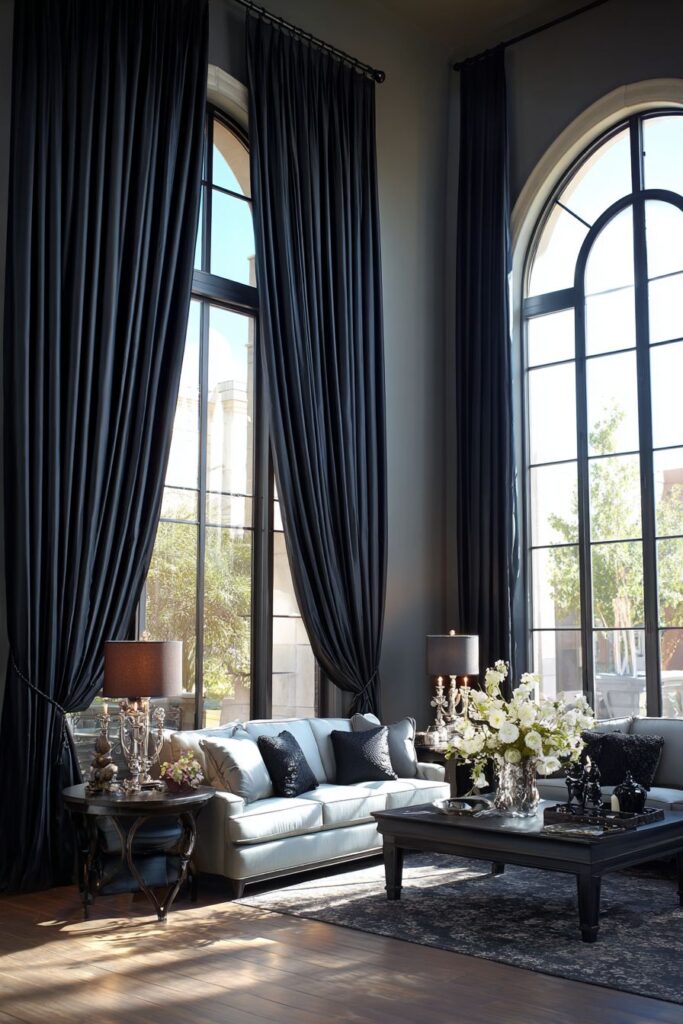 Dramatic Black Window Treatment Focus