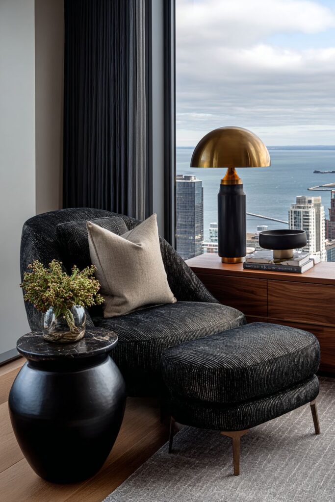 Dramatic Black Window Treatment Focus