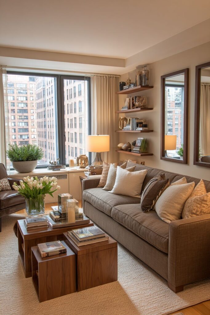 Small Space Brown Living with Smart Storage Solutions