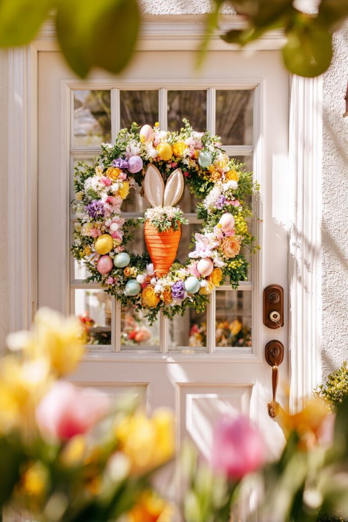 Whimsical Carrot-Shaped Door Hanger with Spring Blooms
