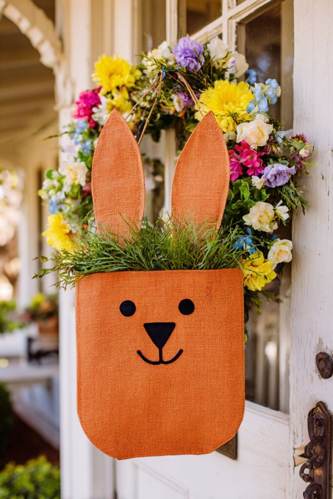 Whimsical Carrot-Shaped Door Hanger with Spring Blooms