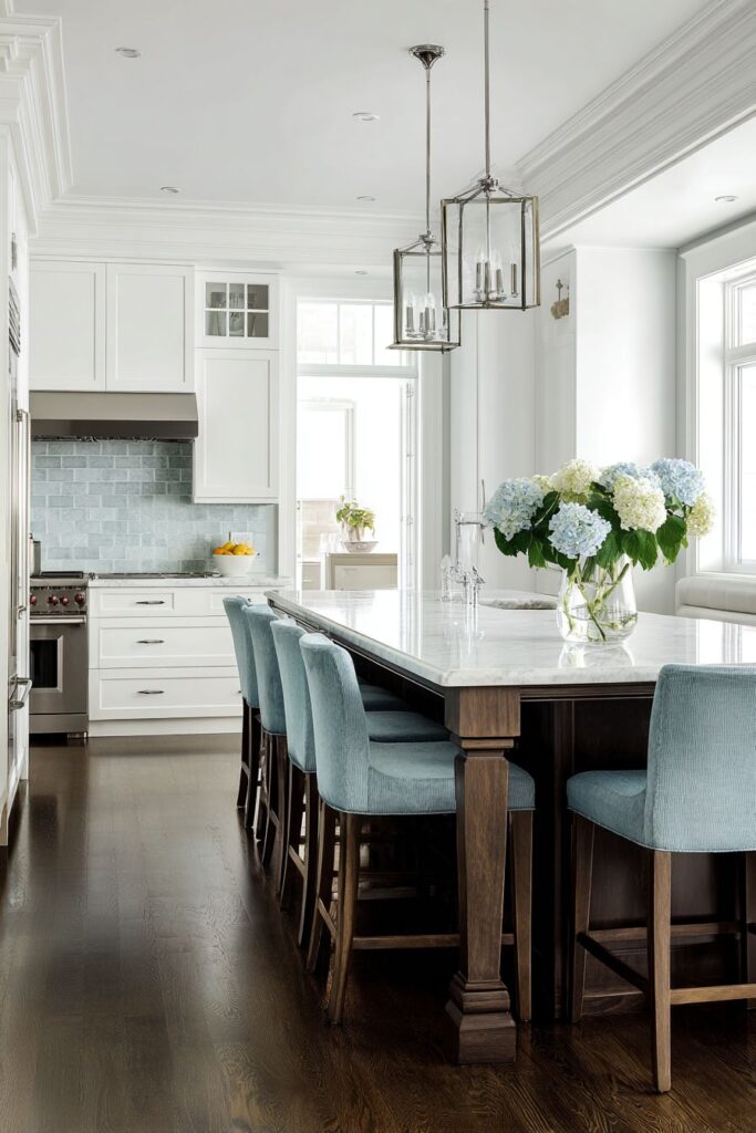 Transitional Kitchen with Elegant Marble Island