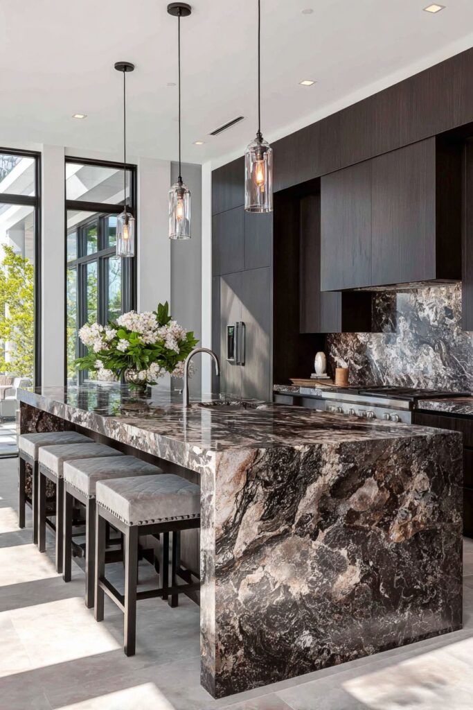 Floating Breakfast Bar with Industrial-Inspired Elements