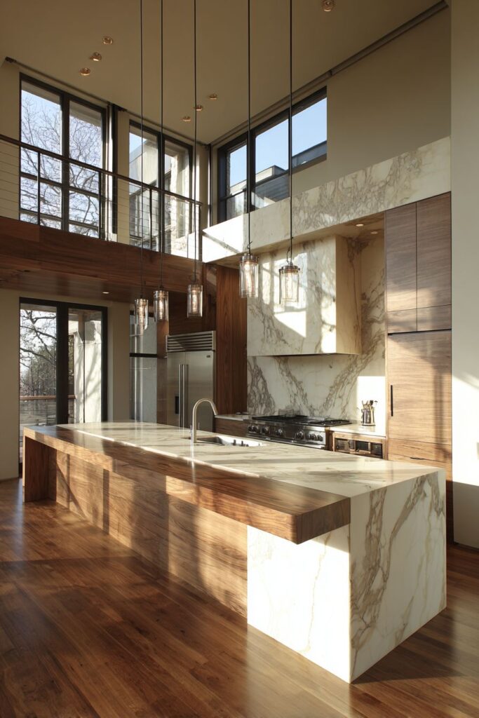 Floating Breakfast Bar with Industrial-Inspired Elements